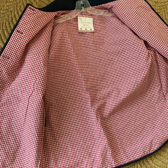 Hand-Crafted Navy Quilted Jacket with Gingham Trim NEW - Picture 9 of 9